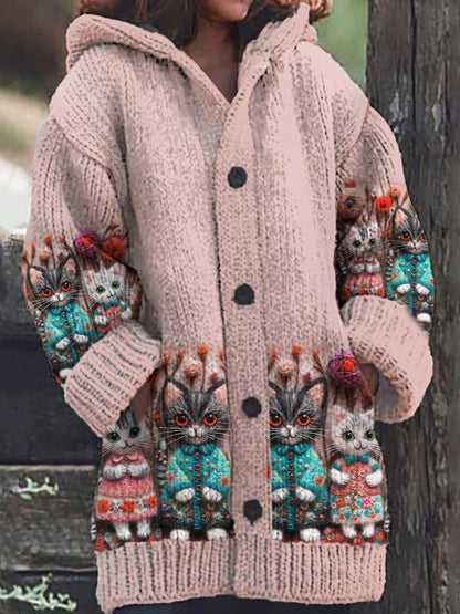 Elisa | Chaqueta con capucha y estampado de gatos para mujer