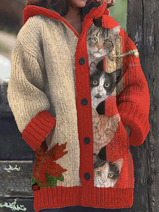 Elisa | Chaqueta con capucha y divertido estampado de gatos para mujer