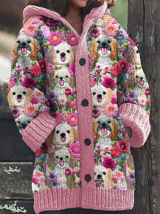 Elisa | Chaqueta casual de punto con capucha y estampado floral para mujer