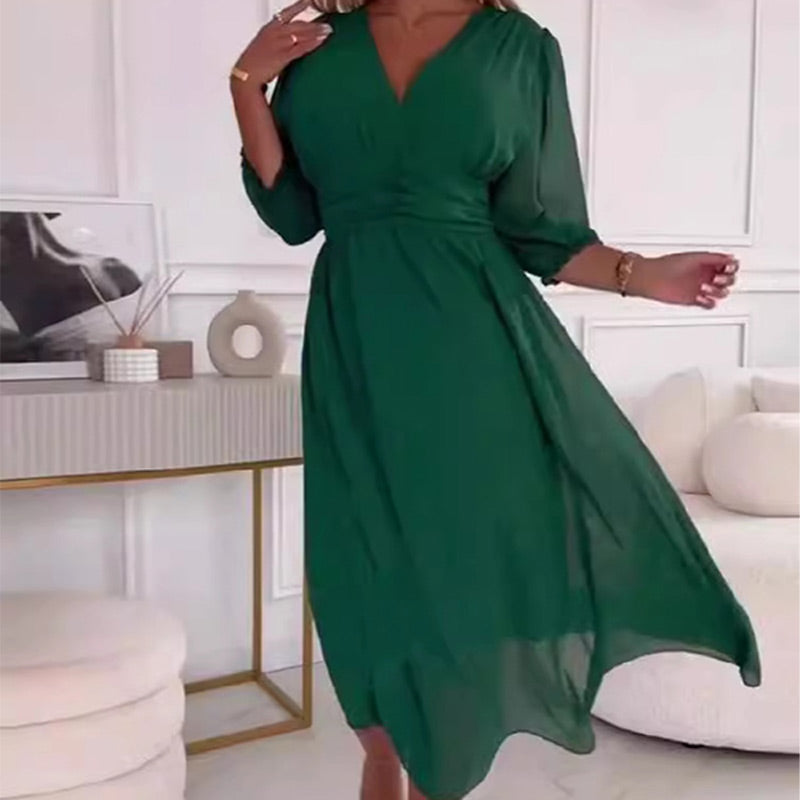 Damska Sukienka Midi Z Dekoltem W Serek