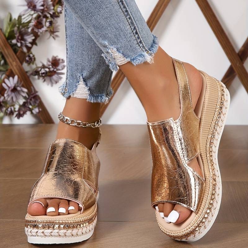 Damskie Sandały Na Koturnie Platforma Otwarty Nosek Slingback