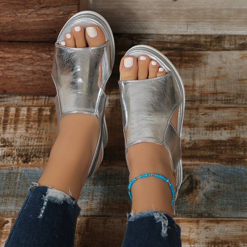 Damskie Sandały Na Koturnie Platforma Otwarty Nosek Slingback