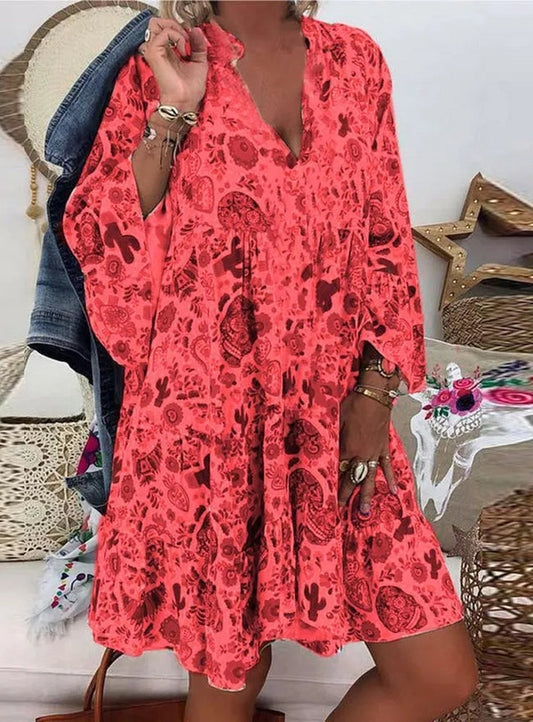 Vestido corto ancho con diseño elegante y mangas largas