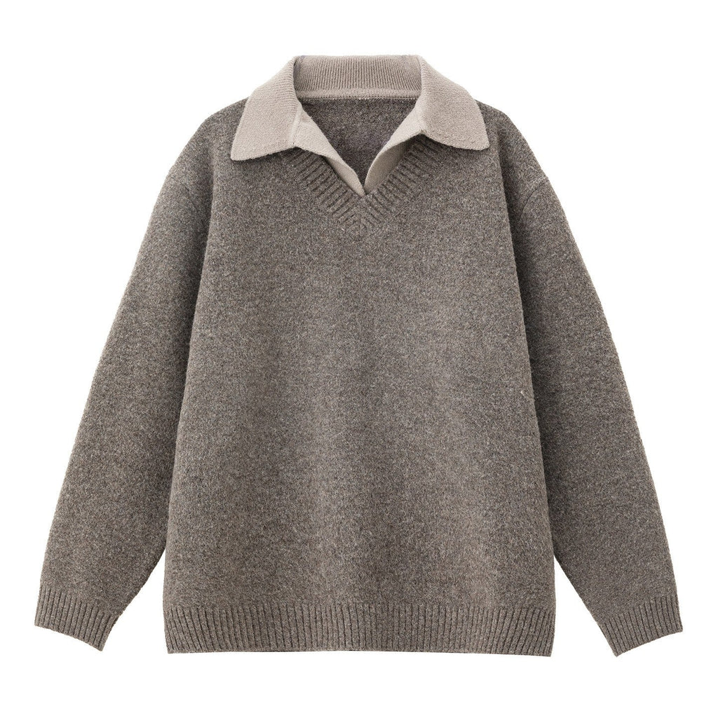 Sweter Męski Oversize Kołnierzyk Polo Dekolt V