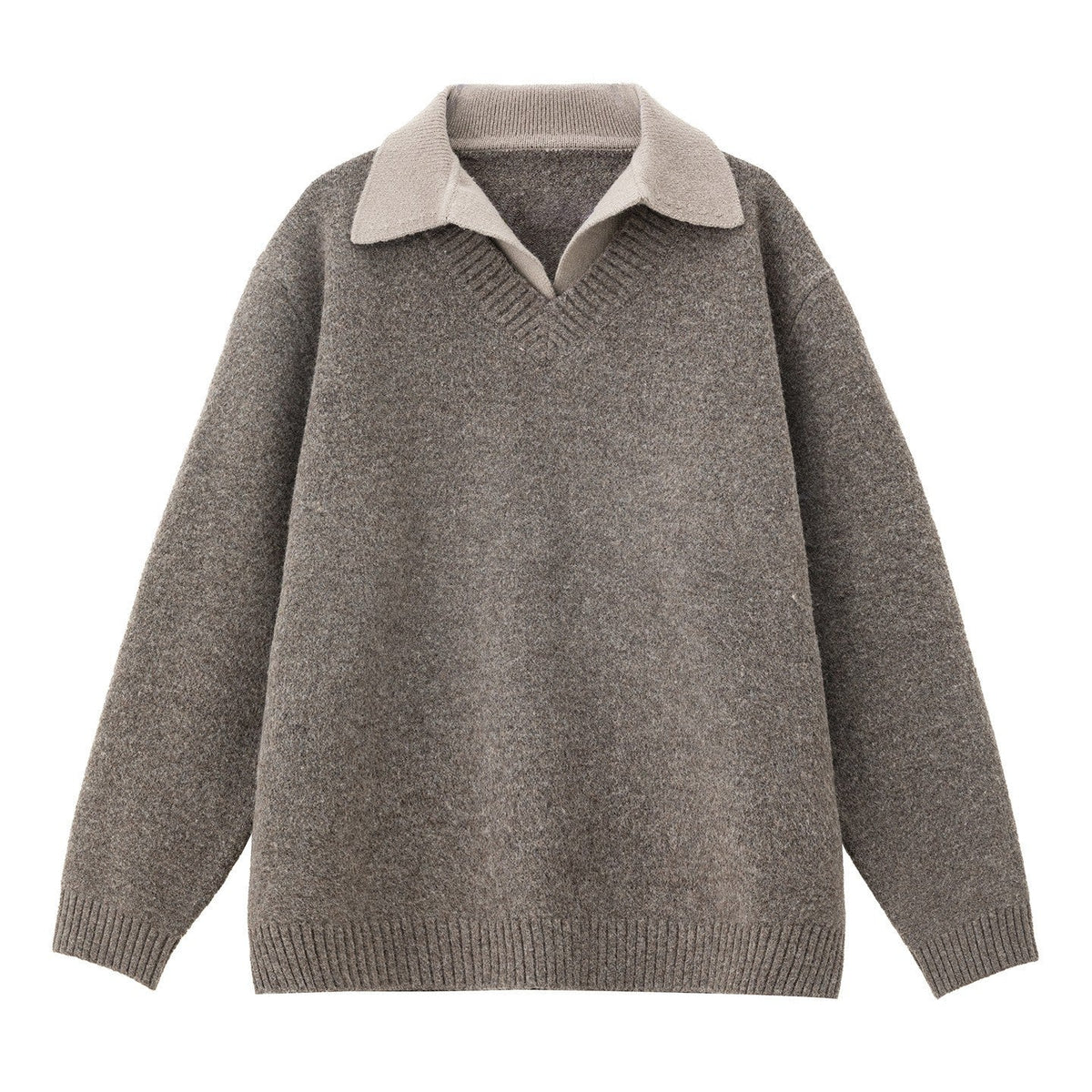 Sweter Męski Oversize Kołnierzyk Polo Dekolt V