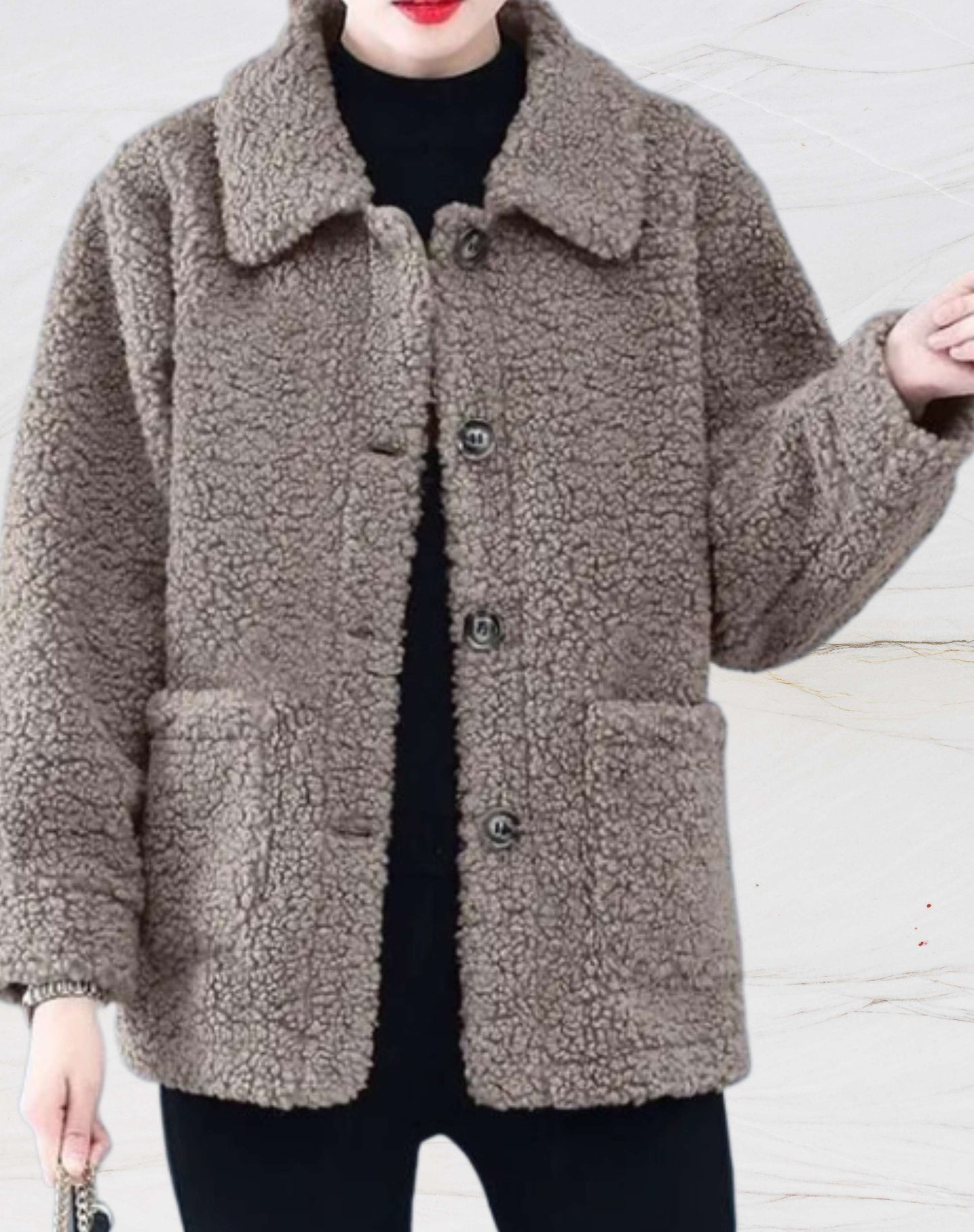 Chaqueta polar cálida de mujer con cuello de polo
