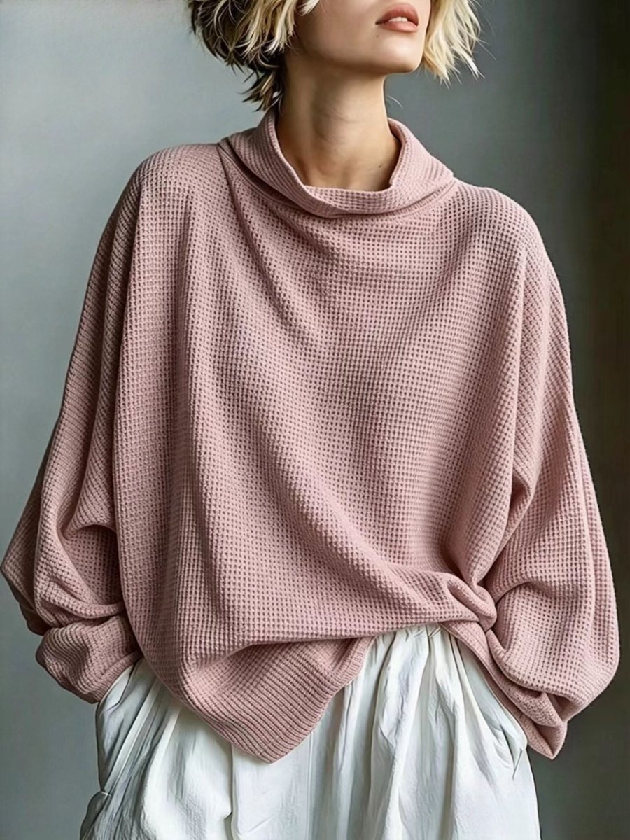 Damski Luźny Sweter Oversize z Golfem i Długim Rękawem