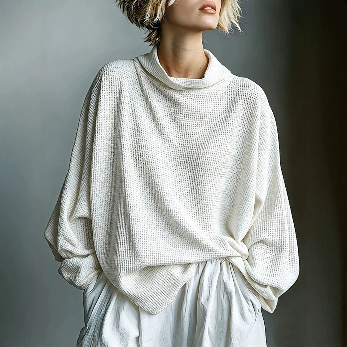 Damski Luźny Sweter Oversize z Golfem i Długim Rękawem