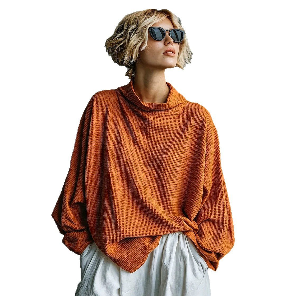 Damski Luźny Sweter Oversize z Golfem i Długim Rękawem