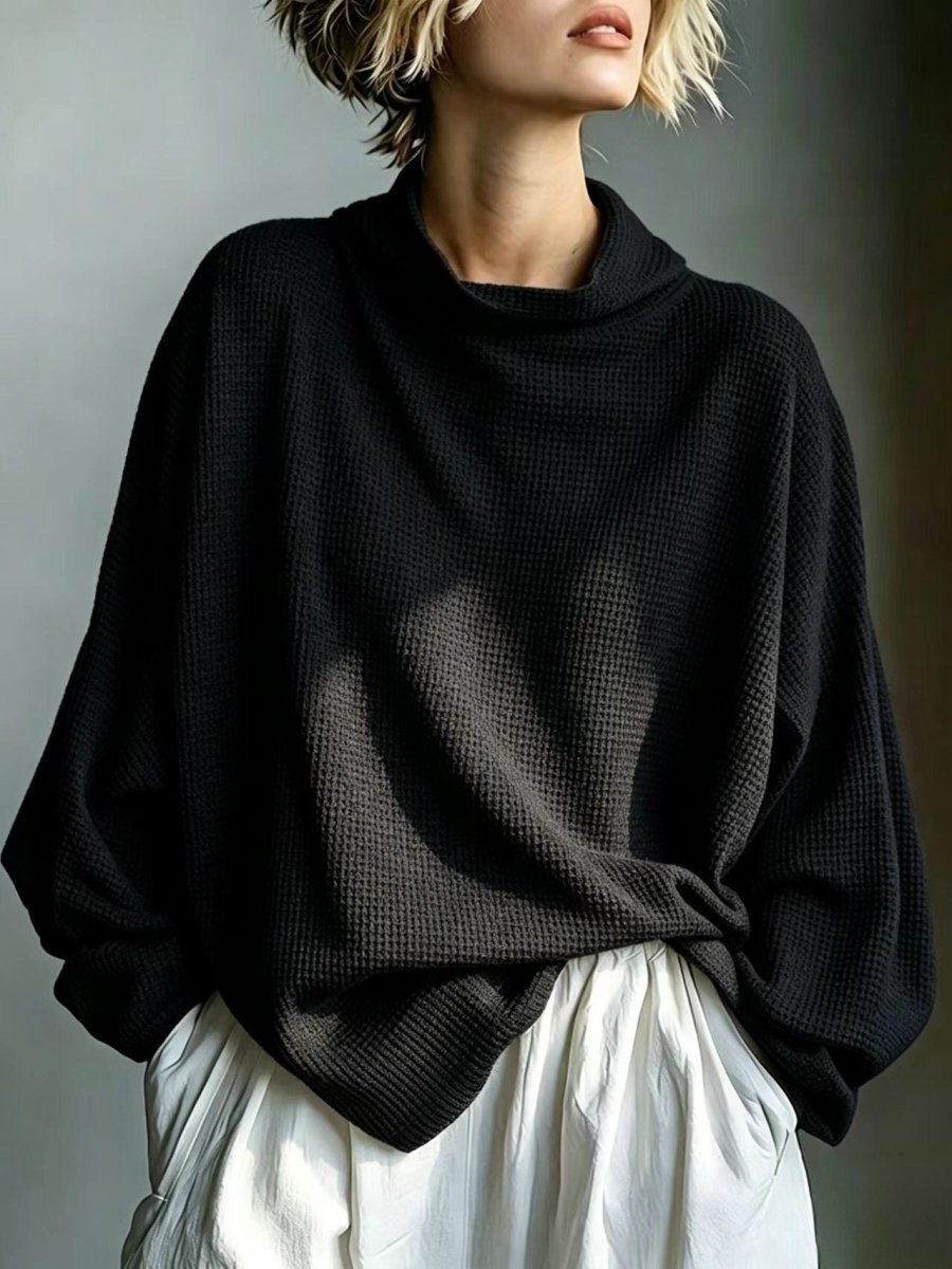 Damski Luźny Sweter Oversize z Golfem i Długim Rękawem