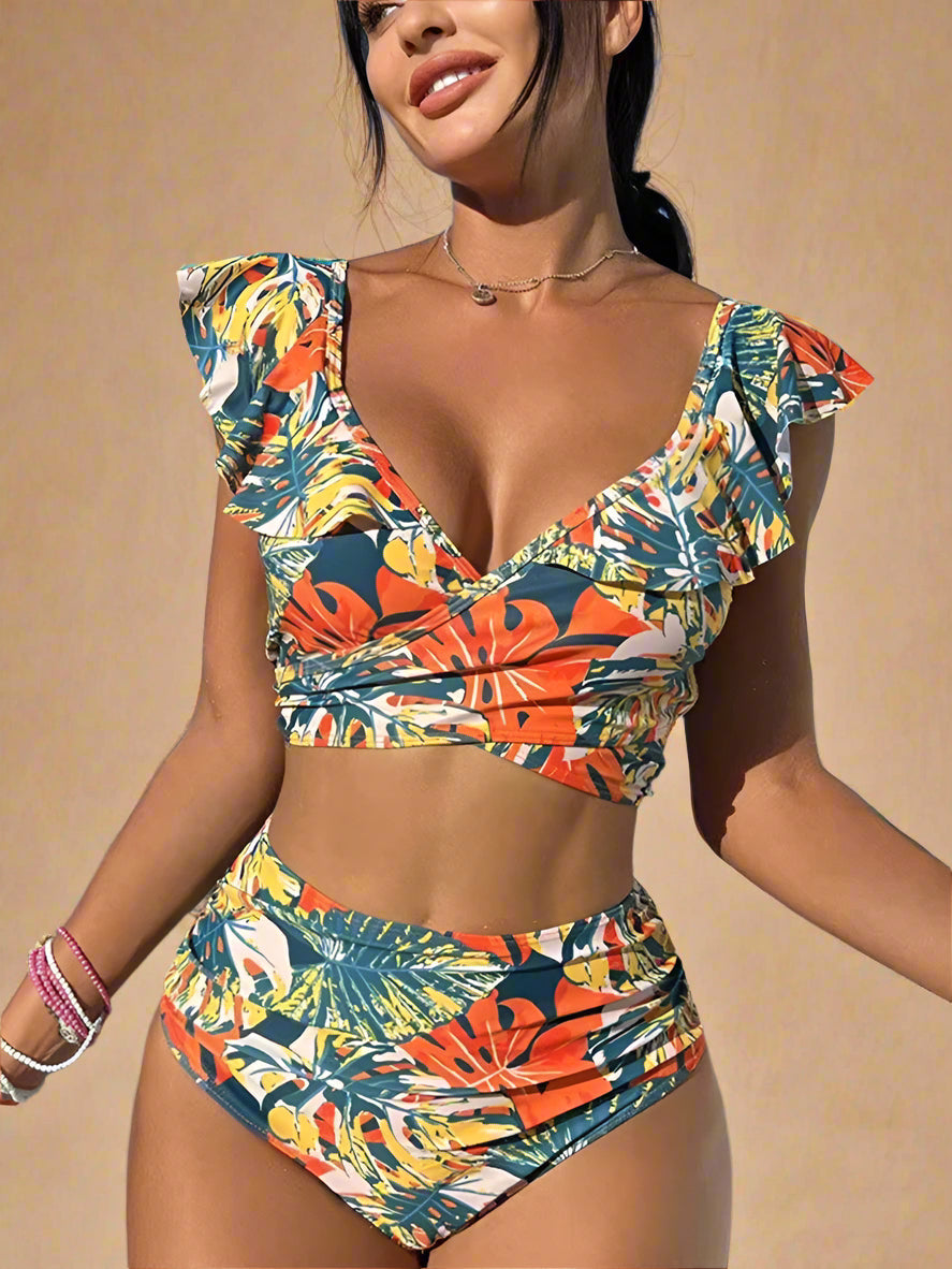 Damskie Bikini z Wysokim Stanem i Falbankami