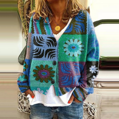 Chaqueta de punto con botones florales para mujer