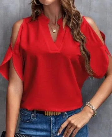 Top de mujer | Elegante | Hombros descubiertos, cuello en V, tejido ligero | Perfecto para salidas veraniegas
