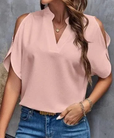Top de mujer | Elegante | Hombros descubiertos, cuello en V, tejido ligero | Perfecto para salidas veraniegas