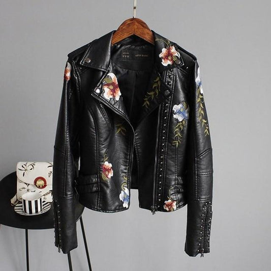Idaira | Chaqueta de piel con bordado de flores