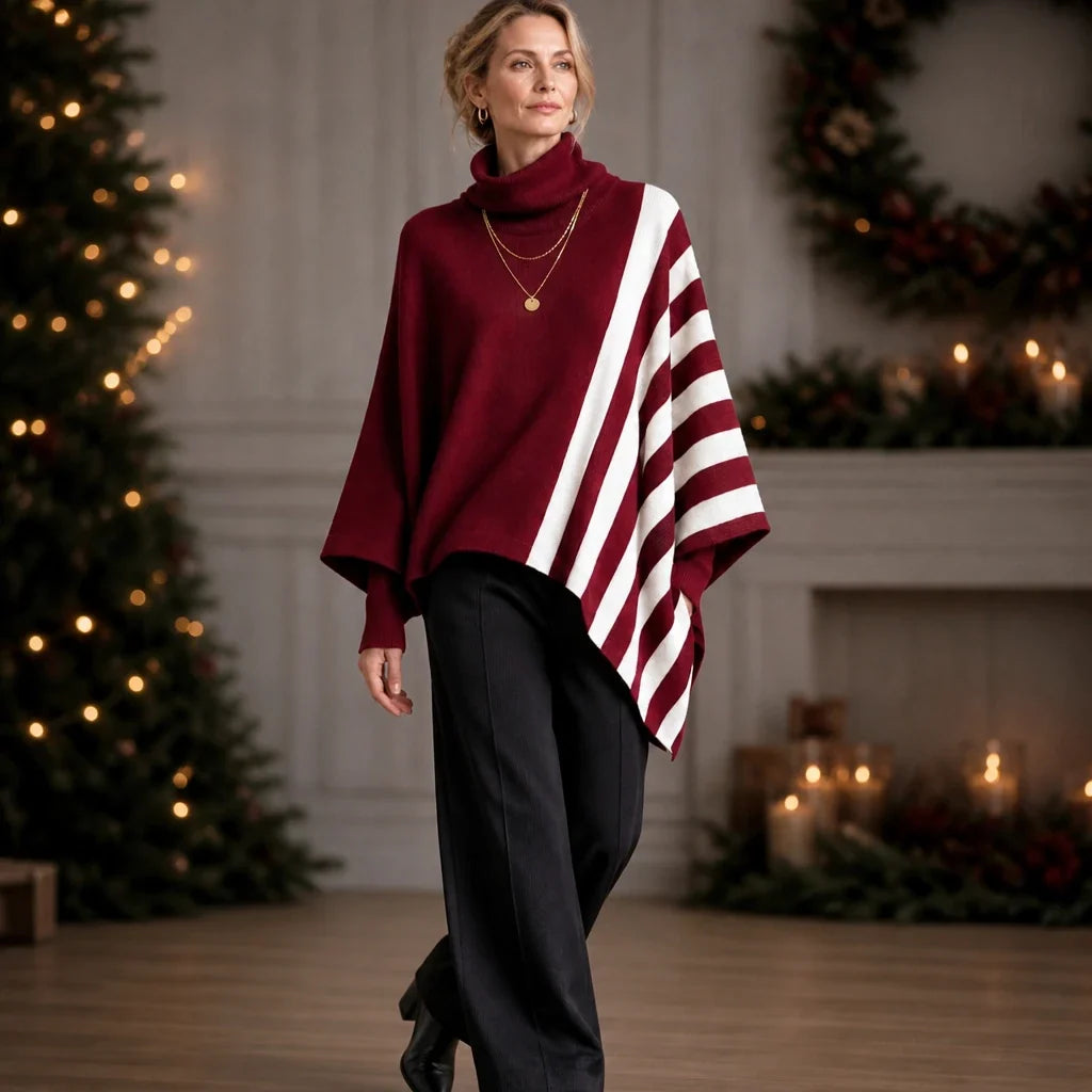 Damski Pasiasty Sweter Poncho Golf