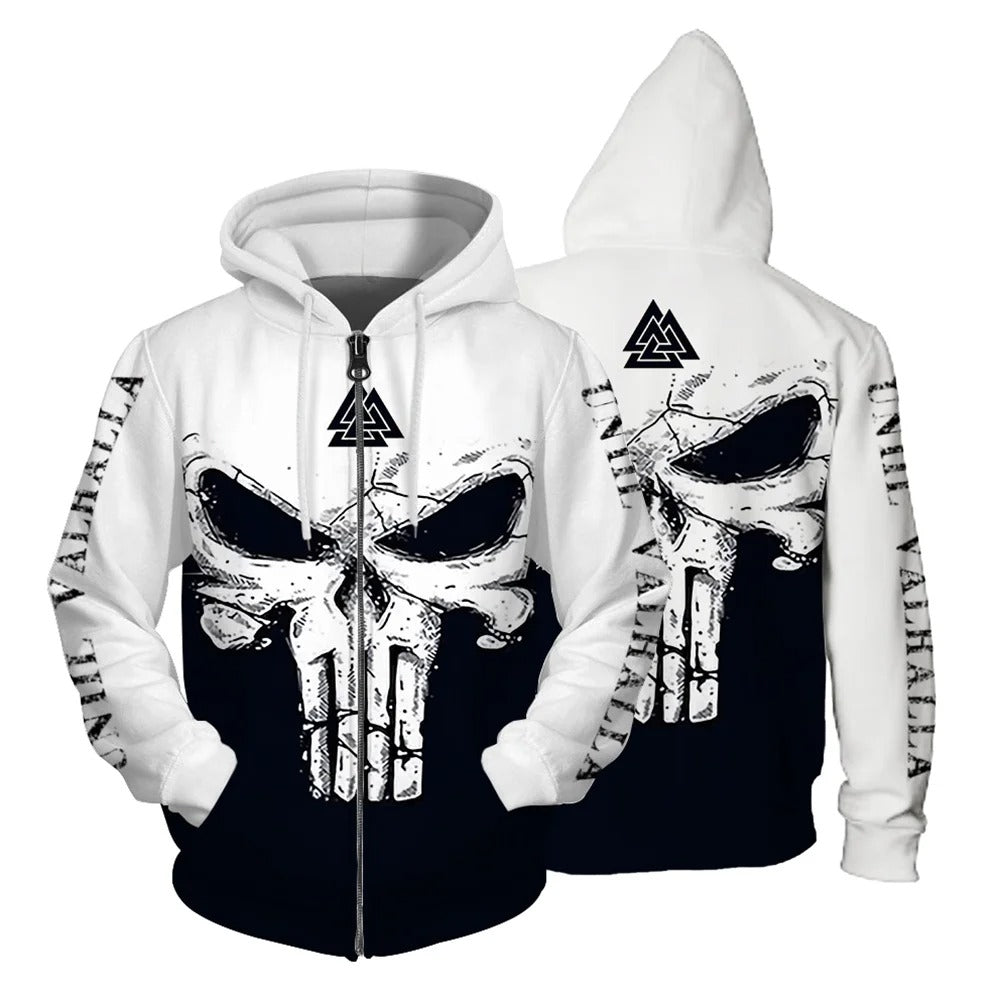 Hunter | Sudadera con capucha y cremallera para hombre con motivo de calavera