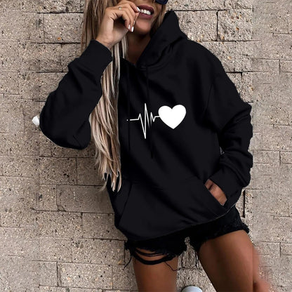 Elisa | Sudadera con capucha y estampado de corazones y latidos para mujer