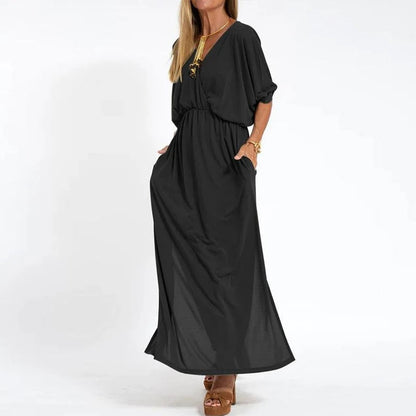 Vestido largo cuello pico