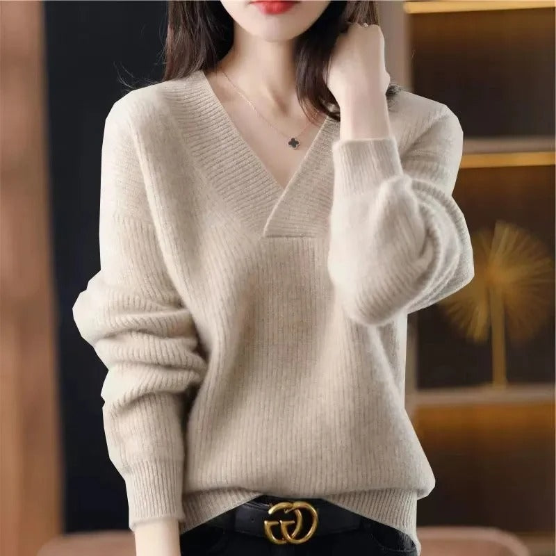 Elena | Jersey de cachemira con cuello de pico para mujer
