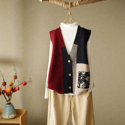 Clara | Chaleco de punto patchwork de colores para mujer