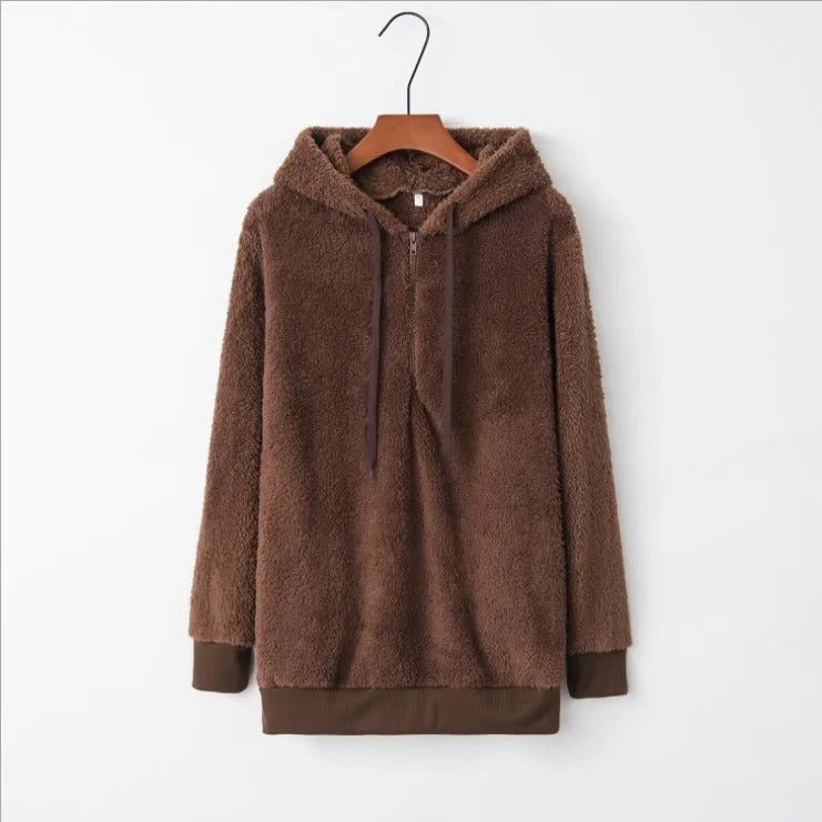 Elisa | Chaqueta de invierno de felpa con cuarto de cremallera y bolsillos para mujer