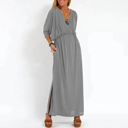 Vestido largo cuello pico