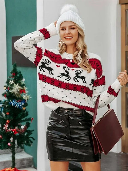 Celeste | Elegante jersey navideño de mujer con estampado de renos