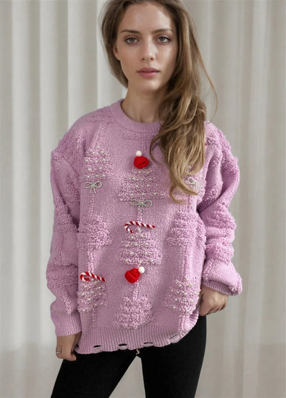 Leona | Suave jersey navideño con detalles de perlas