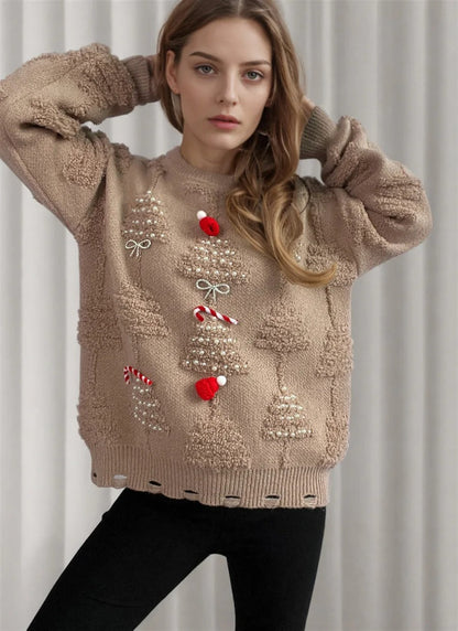 Leona | Suave jersey navideño con detalles de perlas
