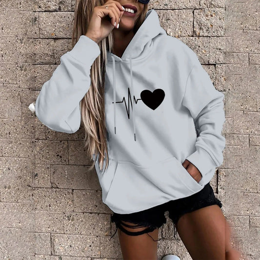 Elisa | Sudadera con capucha y estampado de corazones y latidos para mujer