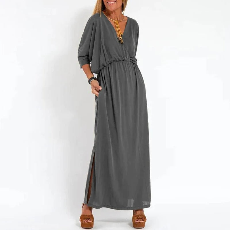 Vestido largo cuello pico