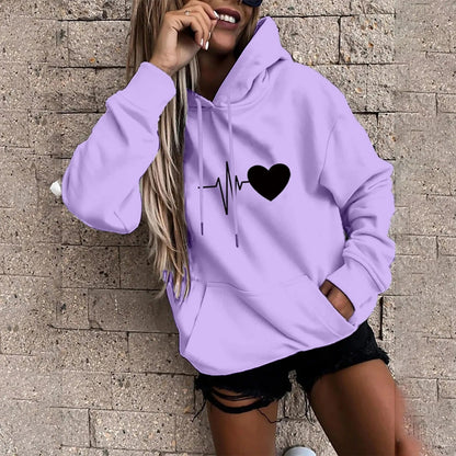 Elisa | Sudadera con capucha y estampado de corazones y latidos para mujer