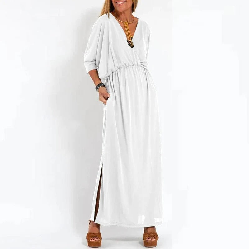 Vestido largo cuello pico
