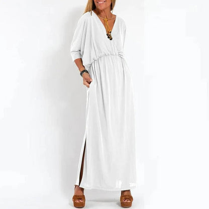 Vestido largo cuello pico