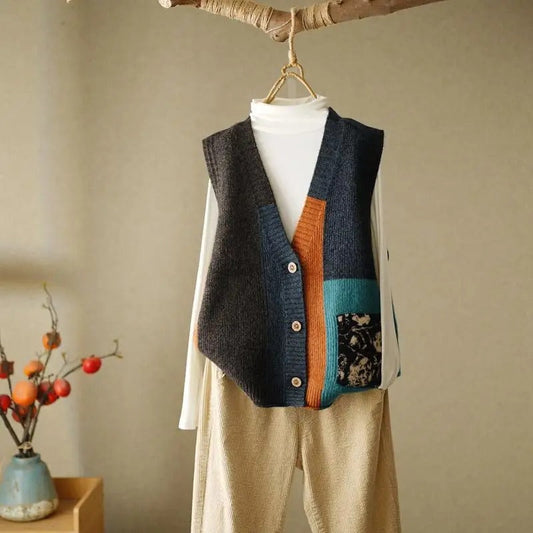 Clara | Chaleco de punto patchwork de colores para mujer
