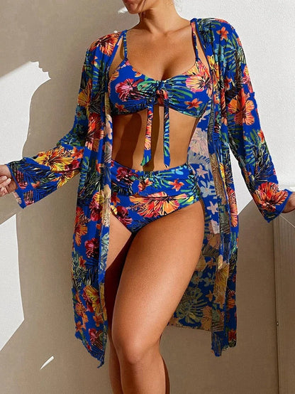 Bikini con estampado floral y superposición