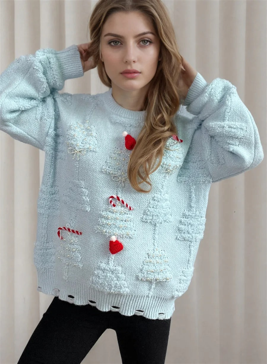 Leona | Suave jersey navideño con detalles de perlas