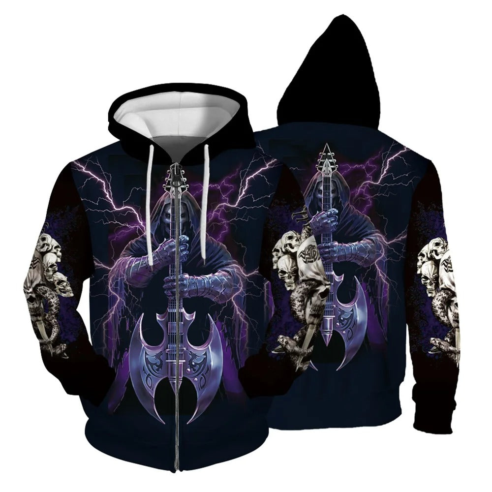 Hunter | Sudadera con capucha y cremallera para hombre con motivo de calavera