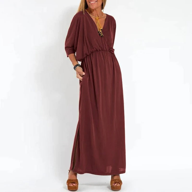 Vestido largo cuello pico