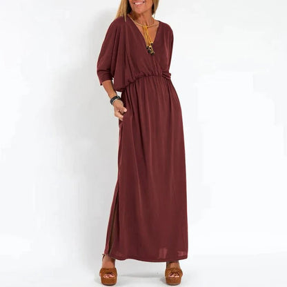 Vestido largo cuello pico