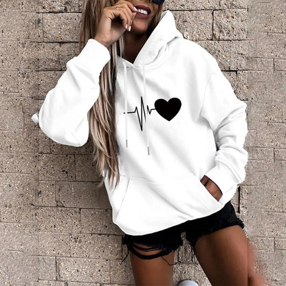 Elisa | Sudadera con capucha y estampado de corazones y latidos para mujer