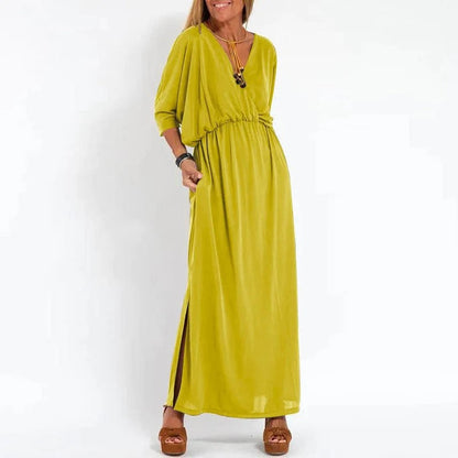 Vestido largo cuello pico