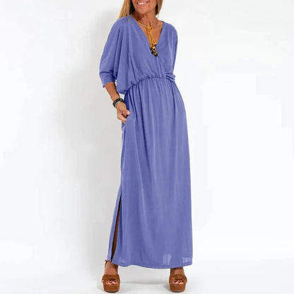 Vestido largo cuello pico