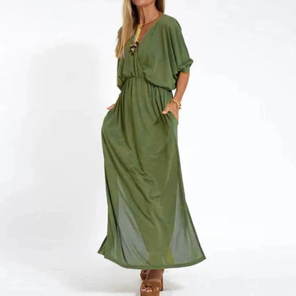 Vestido largo cuello pico
