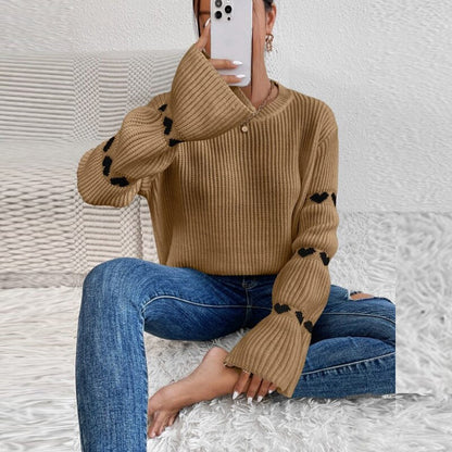 Sophie | Jersey con mangas abullonadas y motivo de corazón para mujer