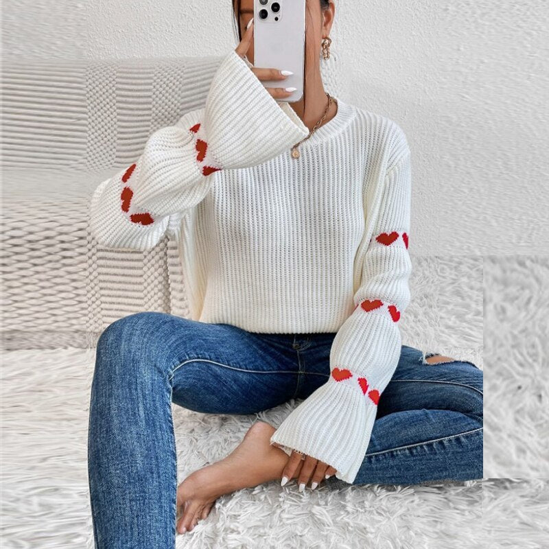 Sophie | Jersey con mangas abullonadas y motivo de corazón para mujer