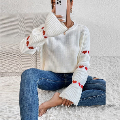 Sophie | Jersey con mangas abullonadas y motivo de corazón para mujer