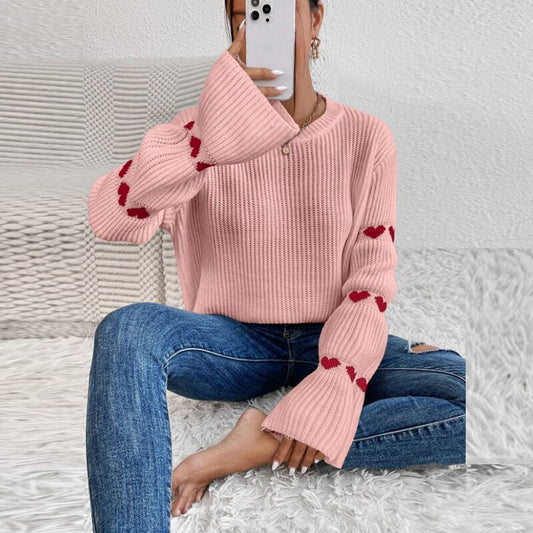 Sophie | Jersey con mangas abullonadas y motivo de corazón para mujer