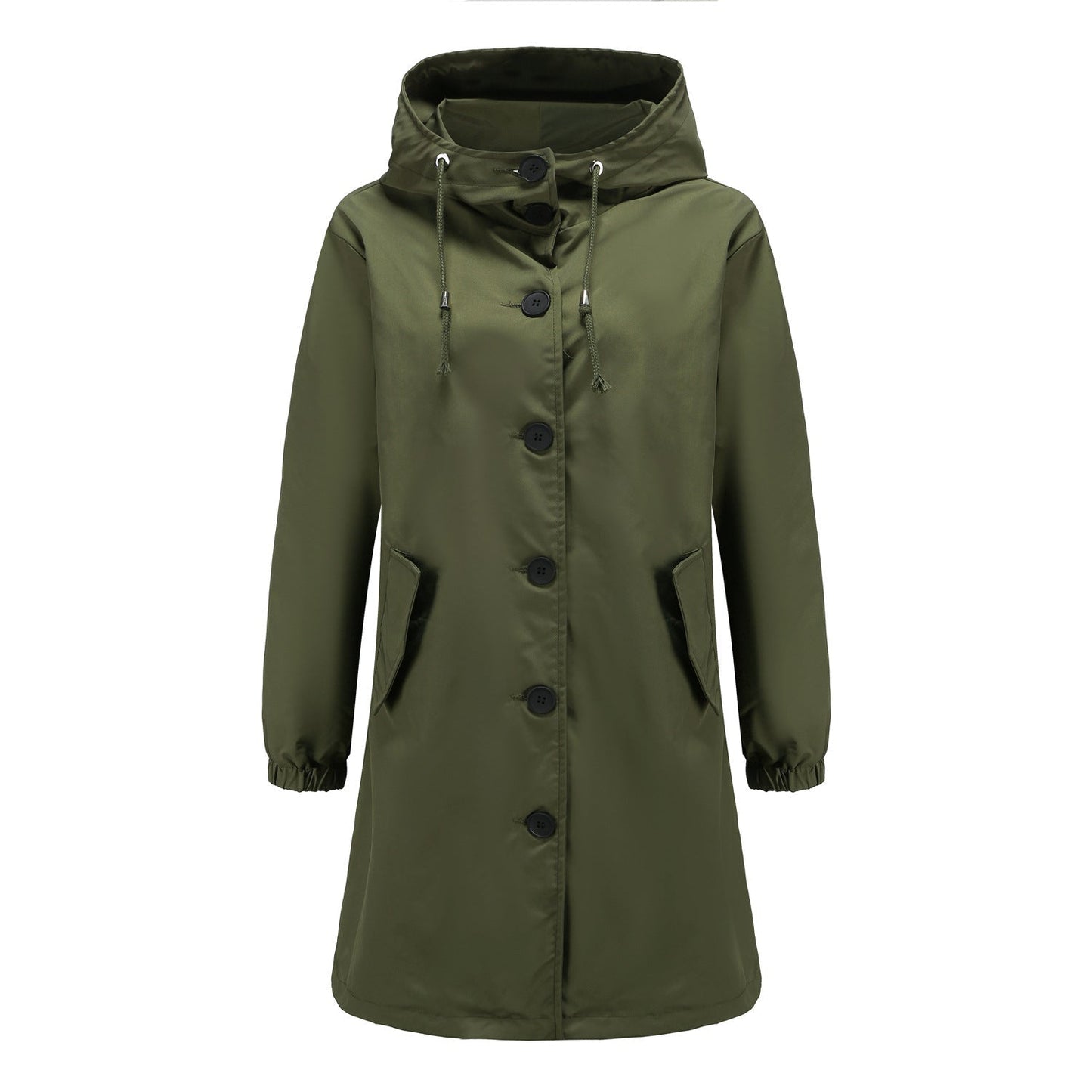 Chubasquero clásico de color liso con tapeta de botones para mujer | Ideal para otoño/invierno